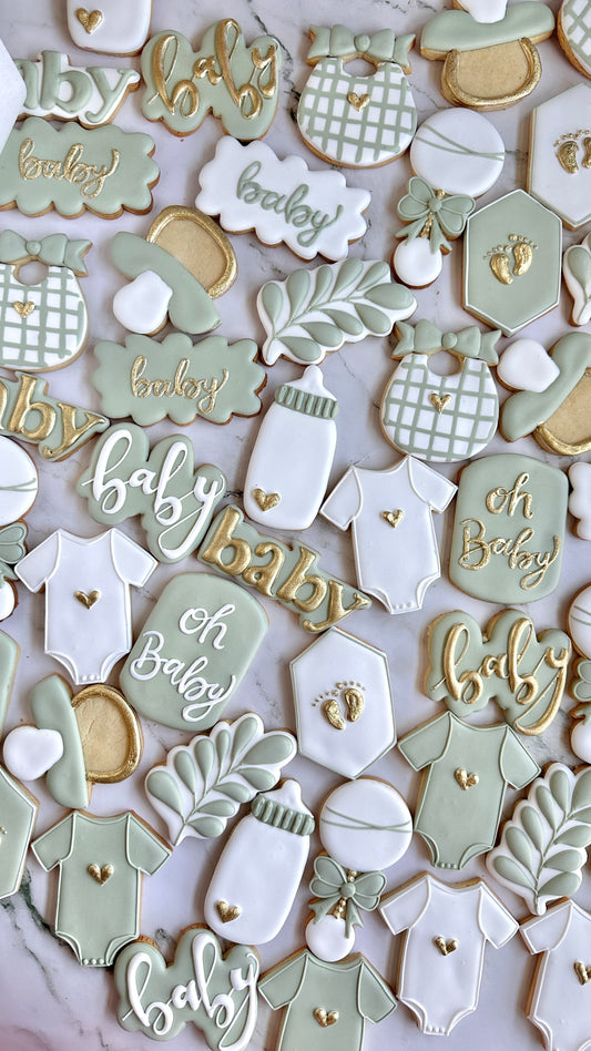 Classic Sage Green Baby Shower Cookies