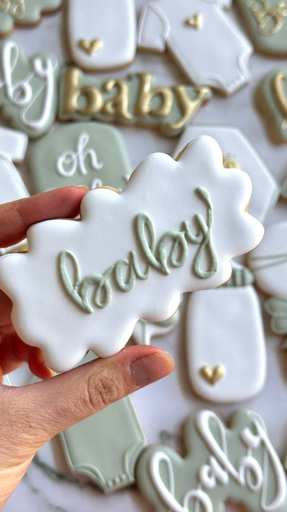 Classic Sage Green Baby Shower Cookies