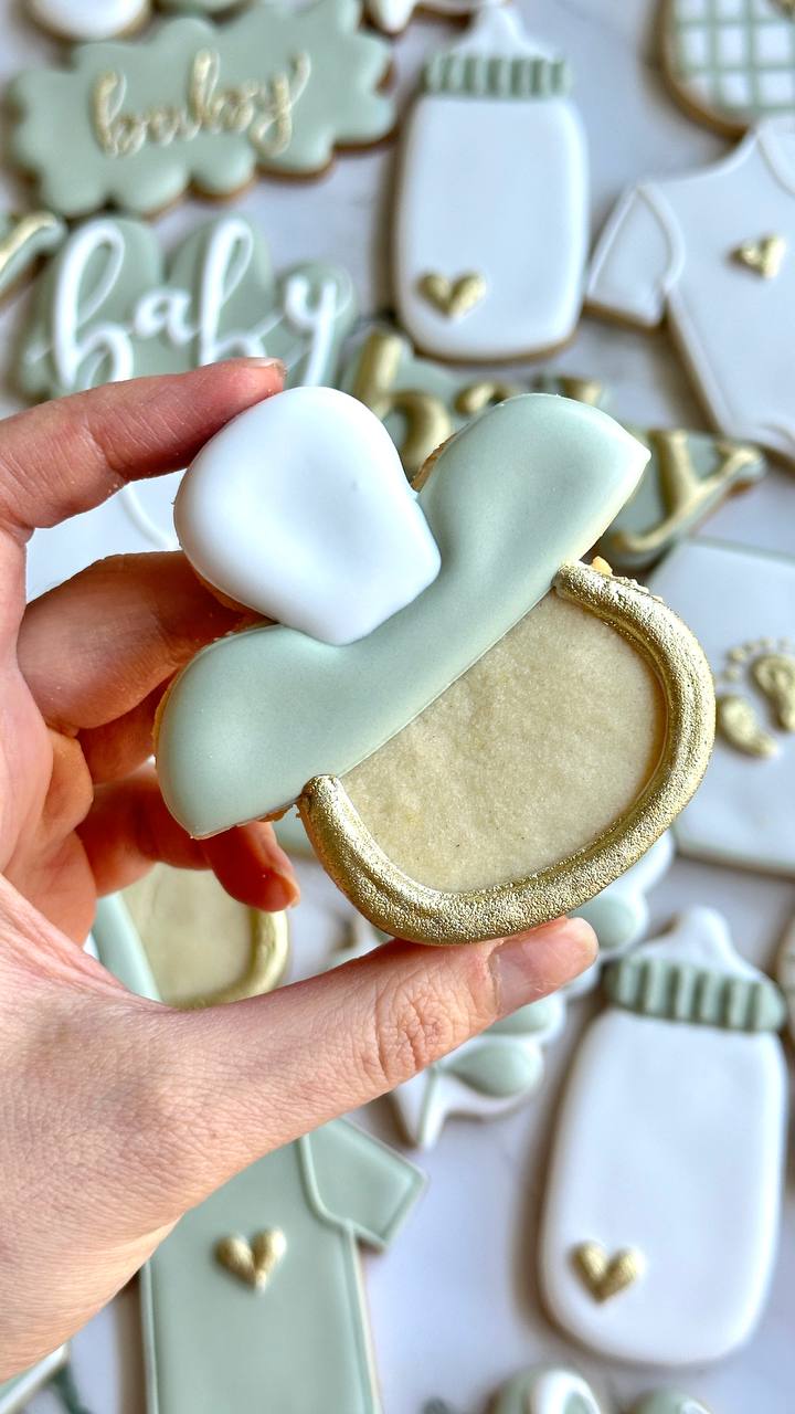 Classic Sage Green Baby Shower Cookies
