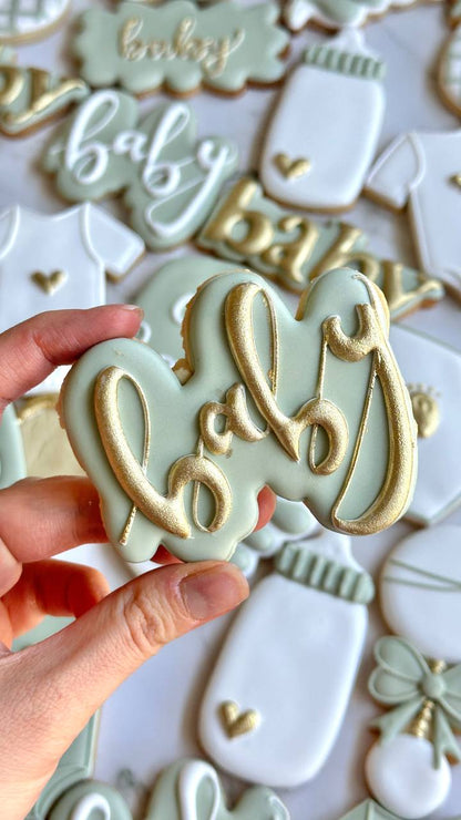 Classic Sage Green Baby Shower Cookies