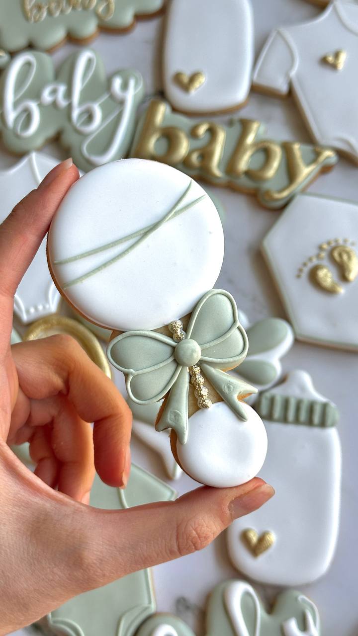 Classic Sage Green Baby Shower Cookies